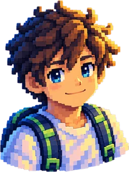 The campus guide, the boy from the poster, smiling with his backpack on